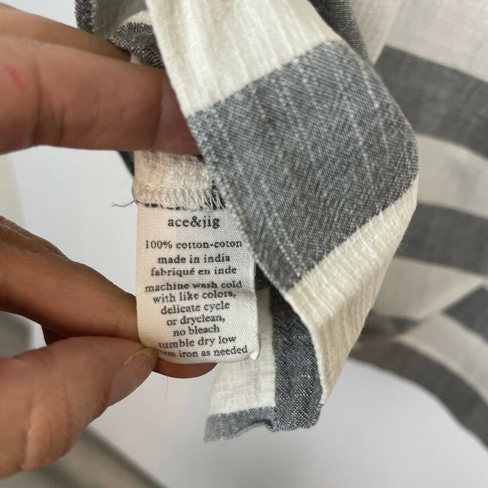Ace & Jig Striped Lace Up Dress Organic Cotton Pockets Women's Gray White Size L - Picture 9 of 11